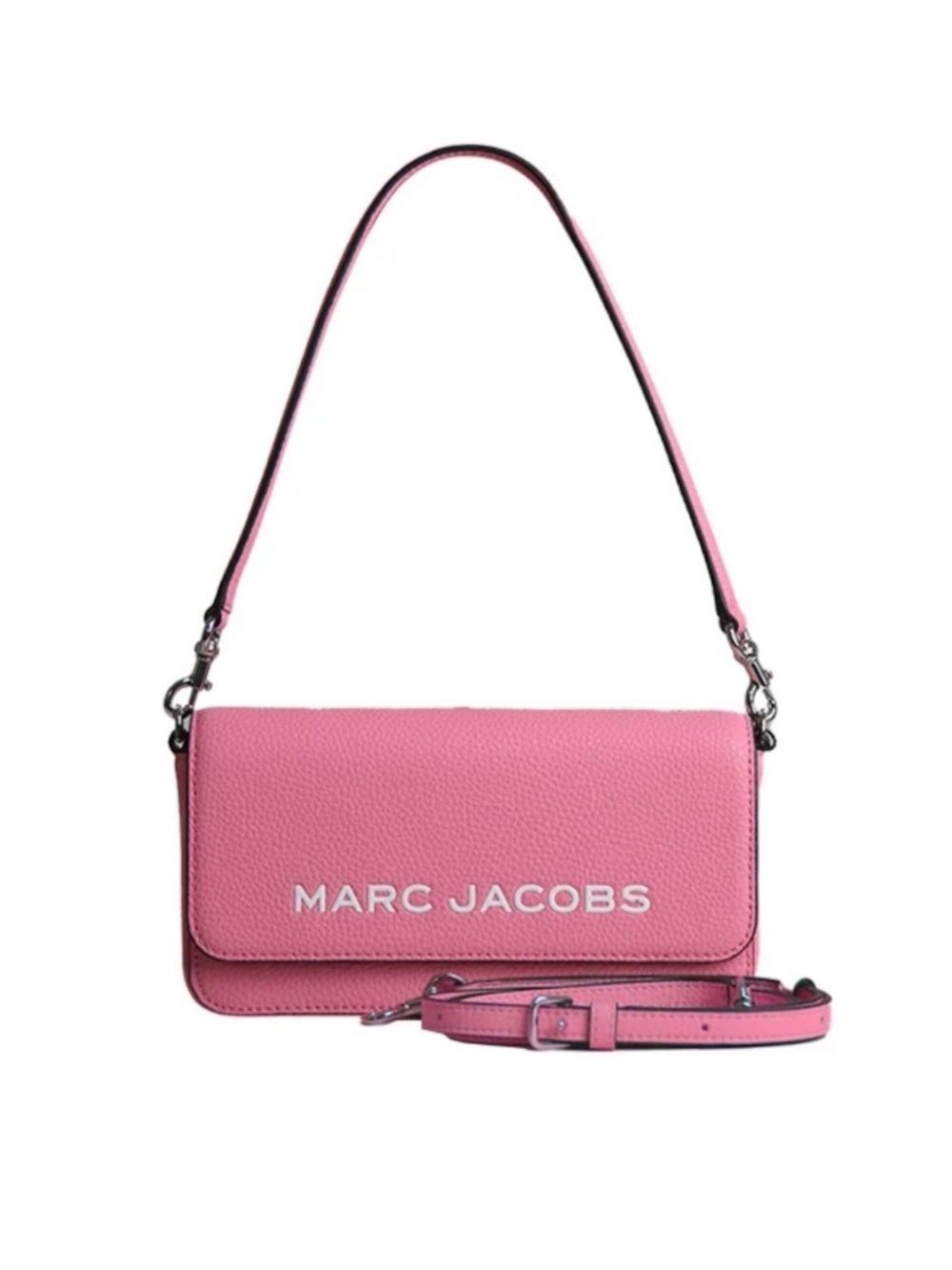 Marc Jacobs Pink Pebbled Leather Crossbody Flap Bag with Logo
